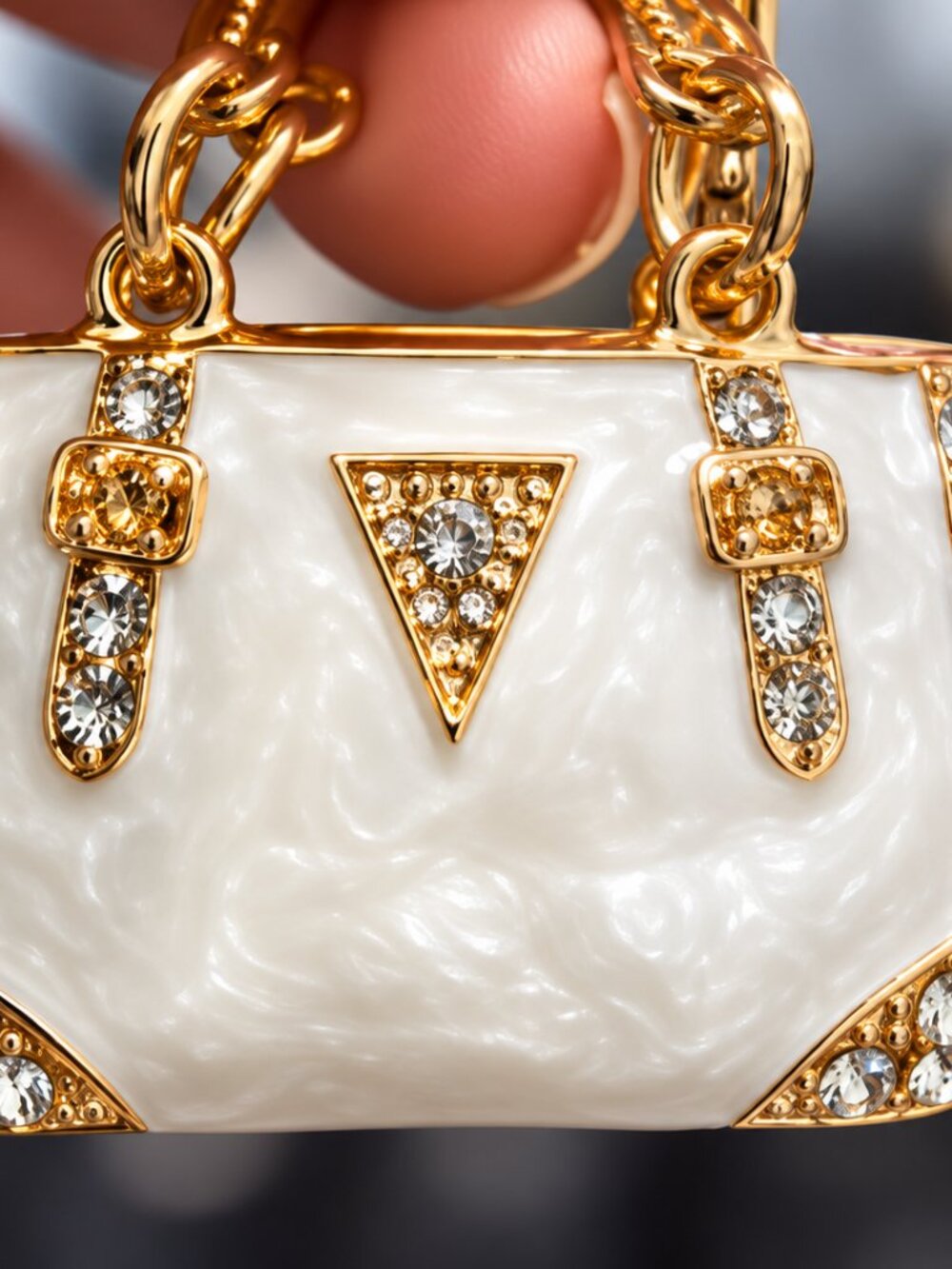 White Glam Rhinestone Mini Handbag Keychain & Purse Charm